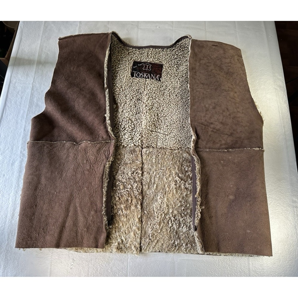 Vintage Genuine Sheepskin Shearling Vest Brown Suede Leather Ranch Western XXL